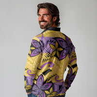 Plumeria Polynesian Pattern Long Sleeve Polo Shirt Unique Fantasy Yellow Purple LT01 - Polynesian Pride