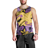 Plumeria Polynesian Pattern Men Tank Top Unique Fantasy Yellow Purple LT01 - Polynesian Pride