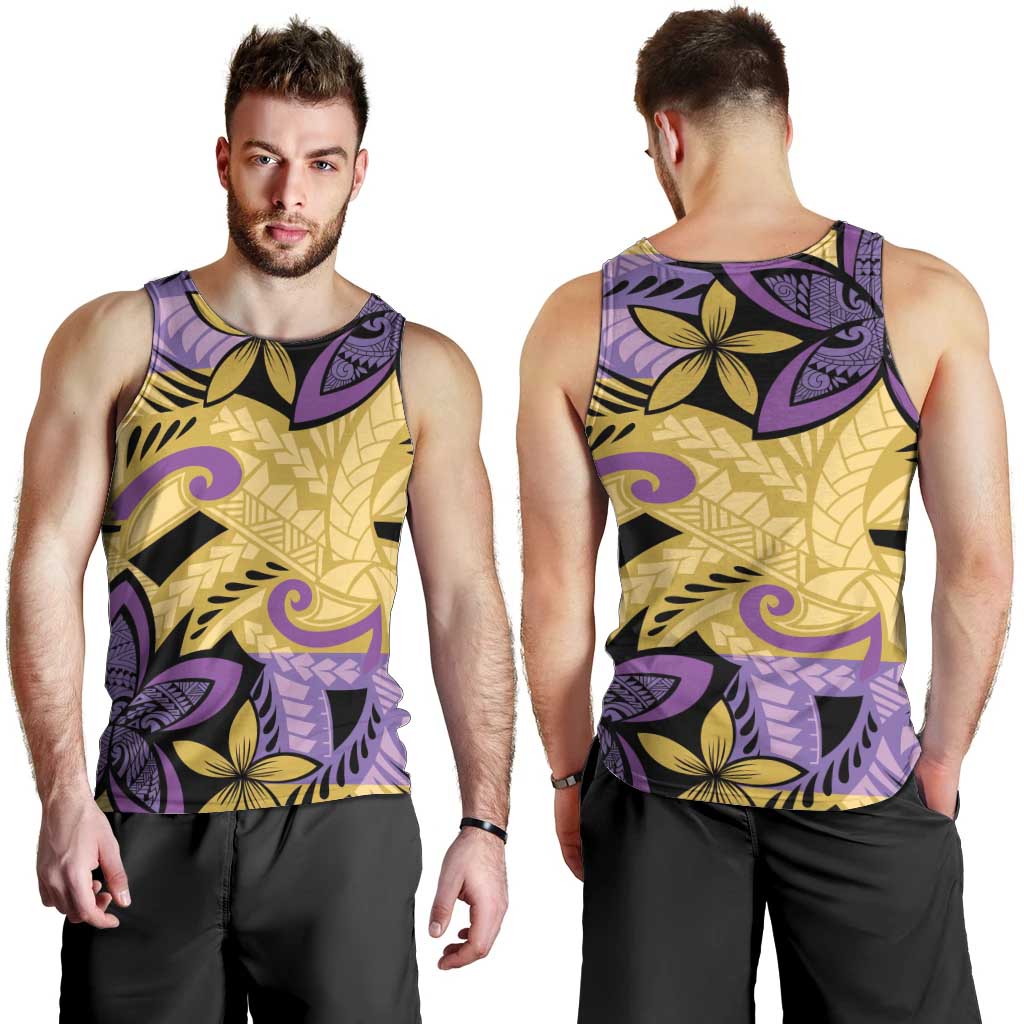 Plumeria Polynesian Pattern Men Tank Top Unique Fantasy Yellow Purple LT01 - Polynesian Pride