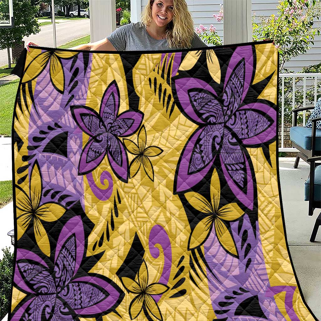 Plumeria Polynesian Pattern Quilt Unique Fantasy Yellow Purple LT01 Yellow - Polynesian Pride