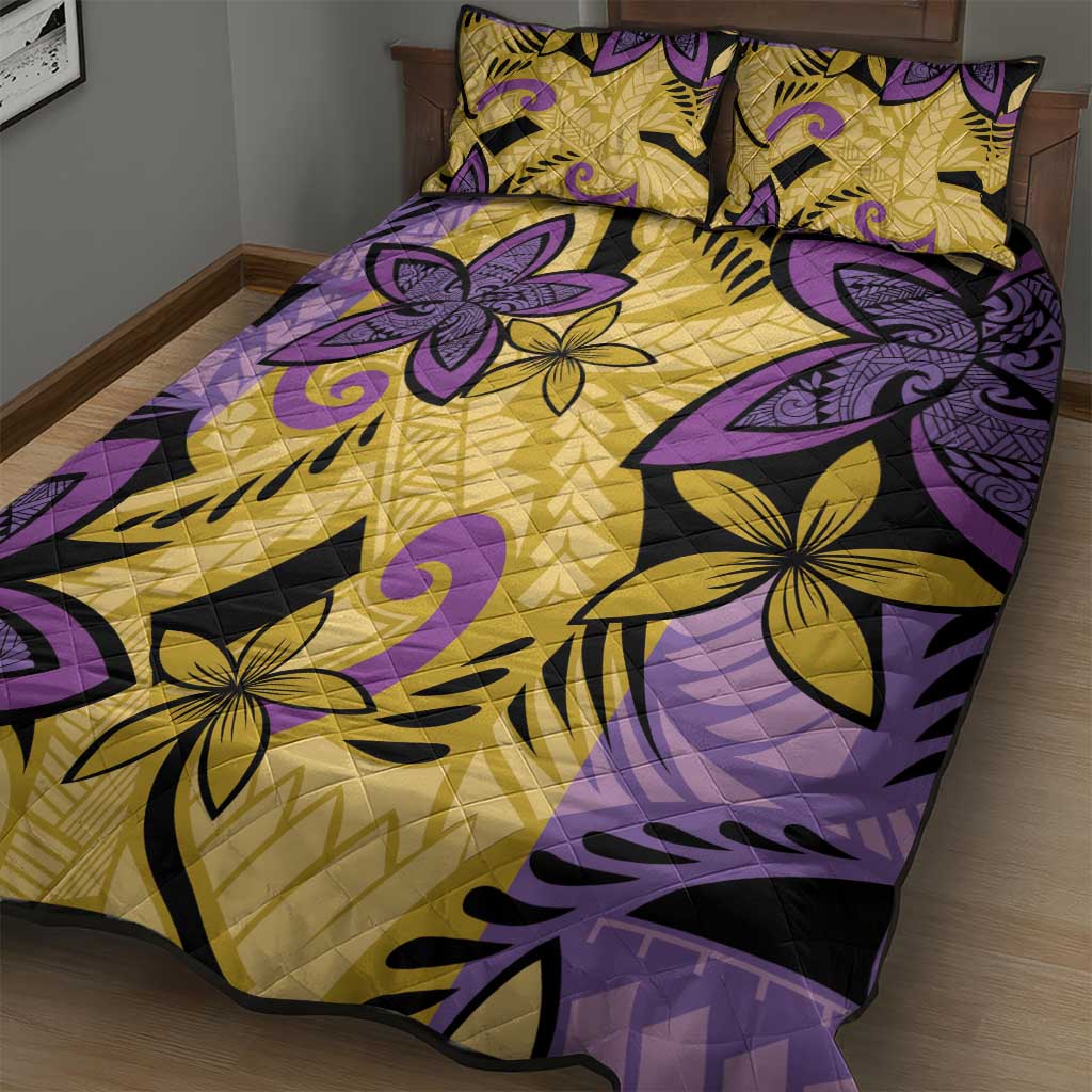Plumeria Polynesian Pattern Quilt Bed Set Unique Fantasy Yellow Purple LT01 - Polynesian Pride