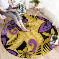 Plumeria Polynesian Pattern Round Carpet Unique Fantasy Yellow Purple LT01 - Polynesian Pride