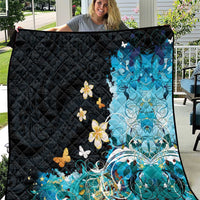 Blue Grunge Polynesian Pattern Quilt Plumeria Floral LT01 Blue - Polynesian Pride