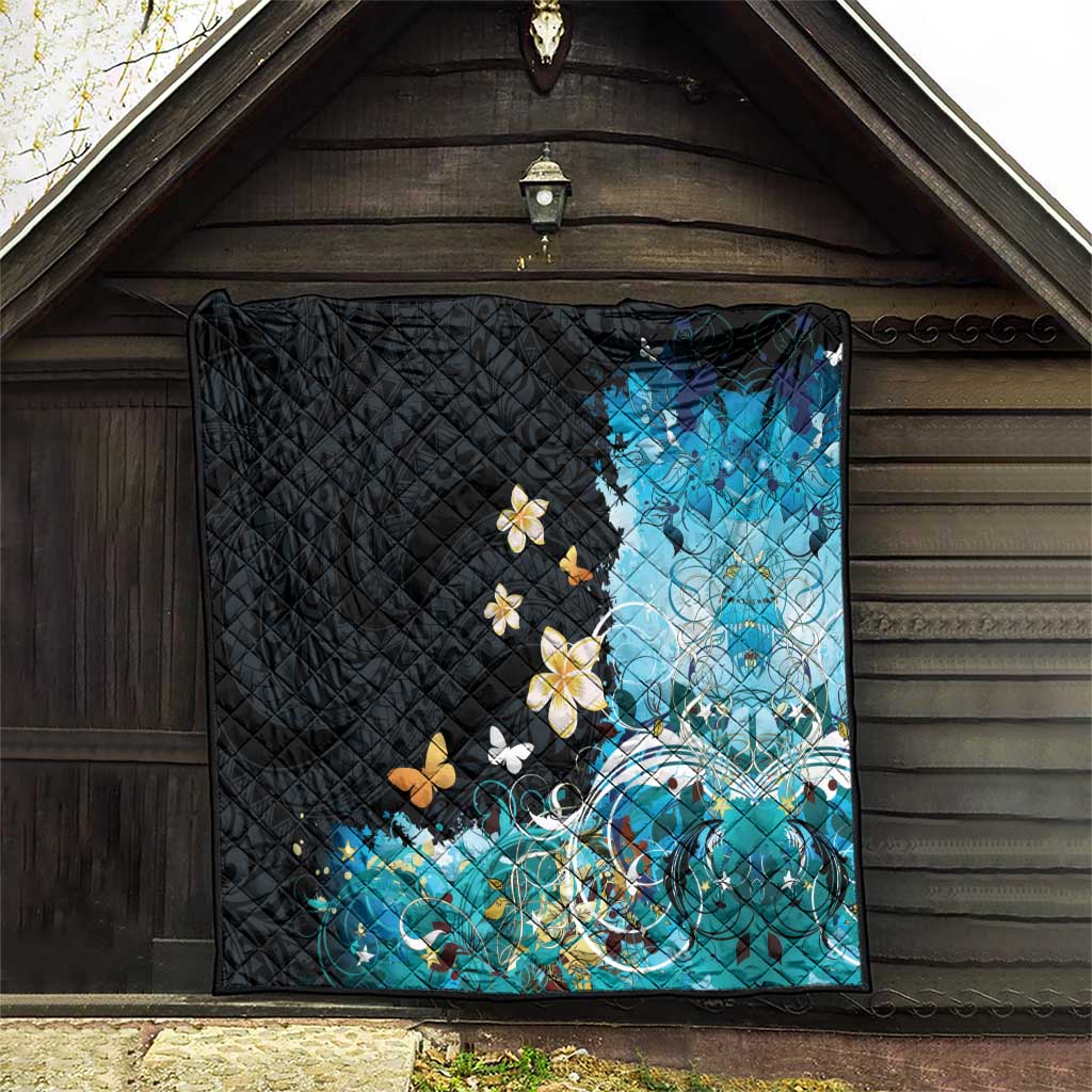 Blue Grunge Polynesian Pattern Quilt Plumeria Floral LT01 - Polynesian Pride