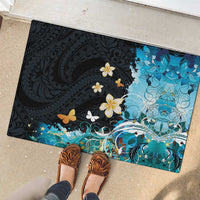 Blue Grunge Polynesian Pattern Rubber Doormat Plumeria Floral LT01 - Polynesian Pride