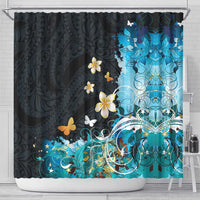 Blue Grunge Polynesian Pattern Shower Curtain Plumeria Floral LT01 - Polynesian Pride