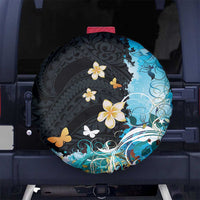Blue Grunge Polynesian Pattern Spare Tire Cover Plumeria Floral LT01 No hole Blue - Polynesian Pride