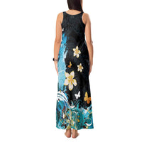 Blue Grunge Polynesian Pattern Tank Maxi Dress Plumeria Floral LT01 - Polynesian Pride