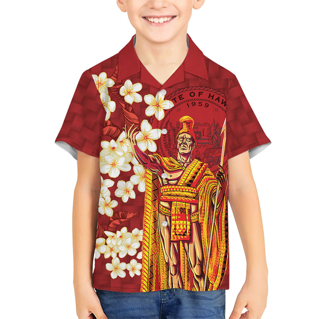Hawaii King Kamehameha Kid Hawaiian Shirt Plumeria Lauhala Pattern LT01 Kid Red - Polynesian Pride