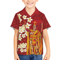 Hawaii King Kamehameha Kid Hawaiian Shirt Plumeria Lauhala Pattern LT01 Kid Red - Polynesian Pride