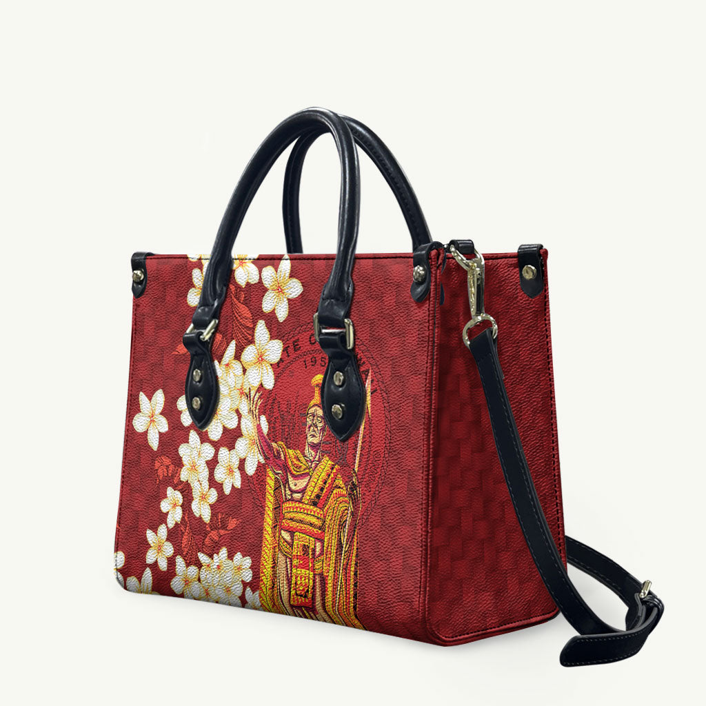 Hawaii King Kamehameha Leather Bag Plumeria Lauhala Pattern LT01 Red - Polynesian Pride