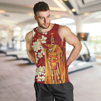 Hawaii King Kamehameha Men Tank Top Plumeria Lauhala Pattern LT01 Red - Polynesian Pride
