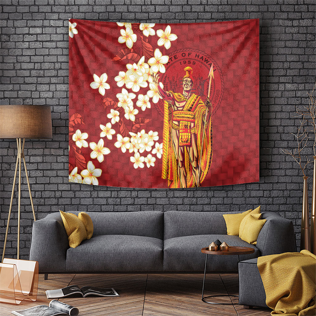 Hawaii King Kamehameha Tapestry Plumeria Lauhala Pattern LT01 Red - Polynesian Pride