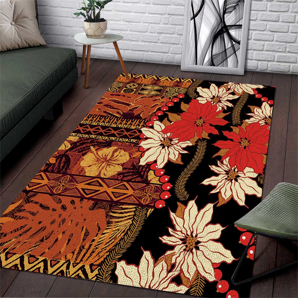 Hawaii Christmas Poinsettia Lei Area Rug Tapa Pattern LT01 Brown - Polynesian Pride