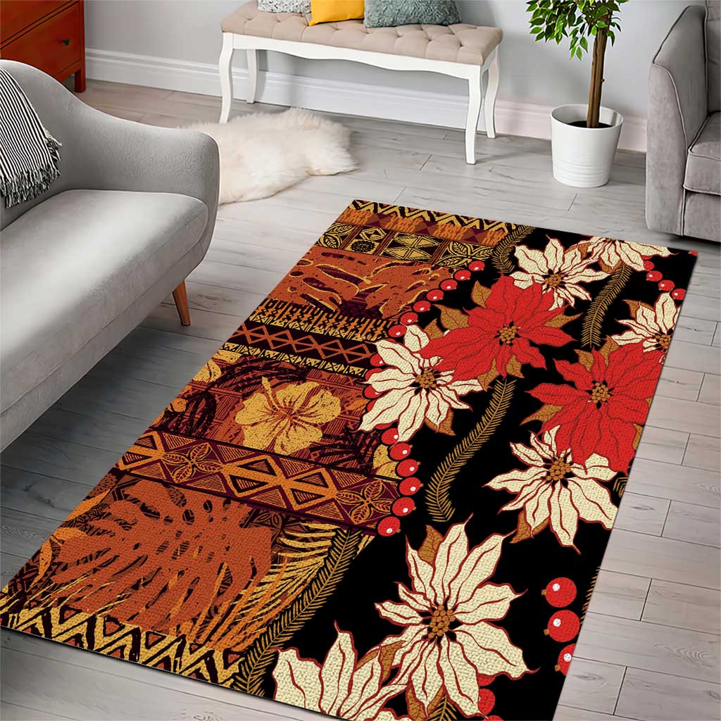 Hawaii Christmas Poinsettia Lei Area Rug Tapa Pattern LT01 - Polynesian Pride