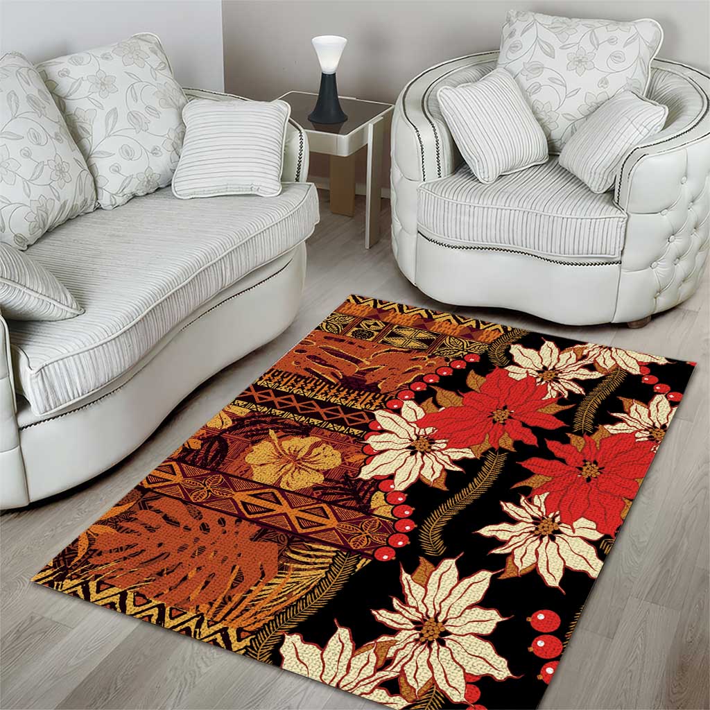 Hawaii Christmas Poinsettia Lei Area Rug Tapa Pattern LT01 - Polynesian Pride