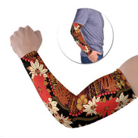 Hawaii Christmas Poinsettia Lei Arm Sleeves Tapa Pattern LT01 Set of 2 Brown - Polynesian Pride