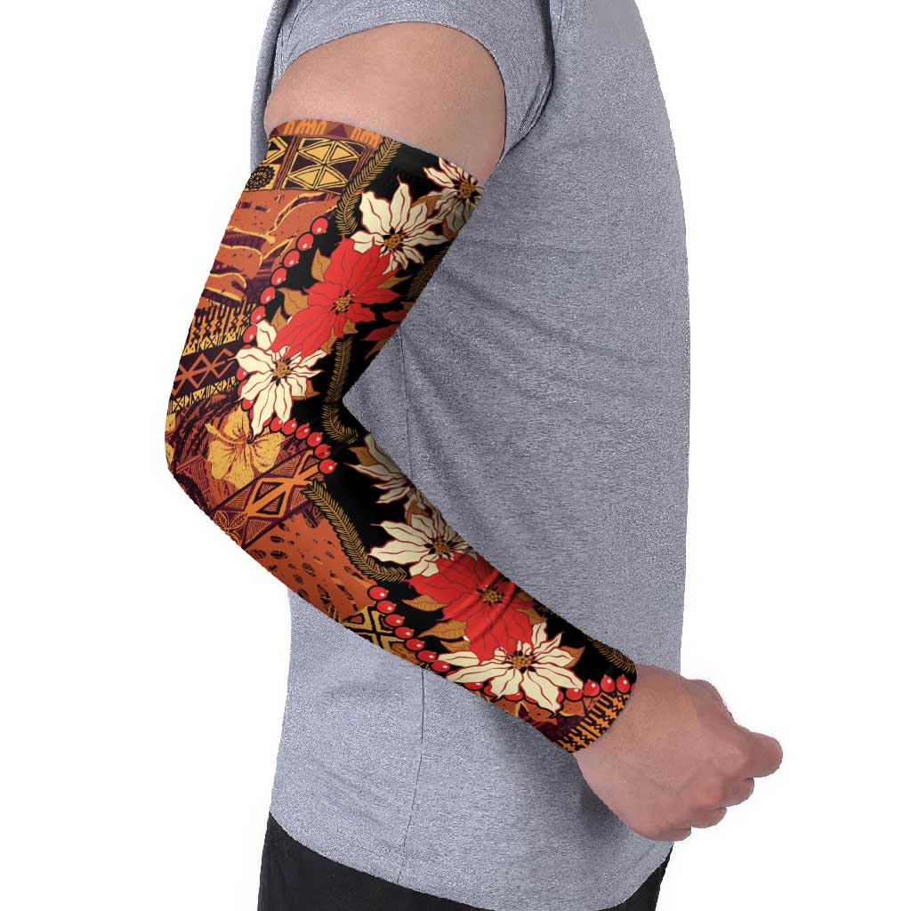 Hawaii Christmas Poinsettia Lei Arm Sleeves Tapa Pattern LT01 - Polynesian Pride