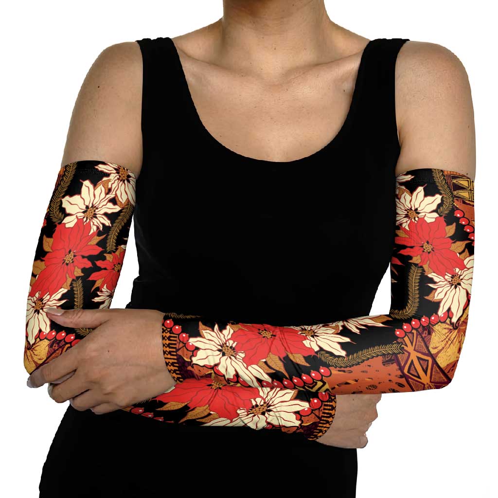 Hawaii Christmas Poinsettia Lei Arm Sleeves Tapa Pattern LT01 - Polynesian Pride