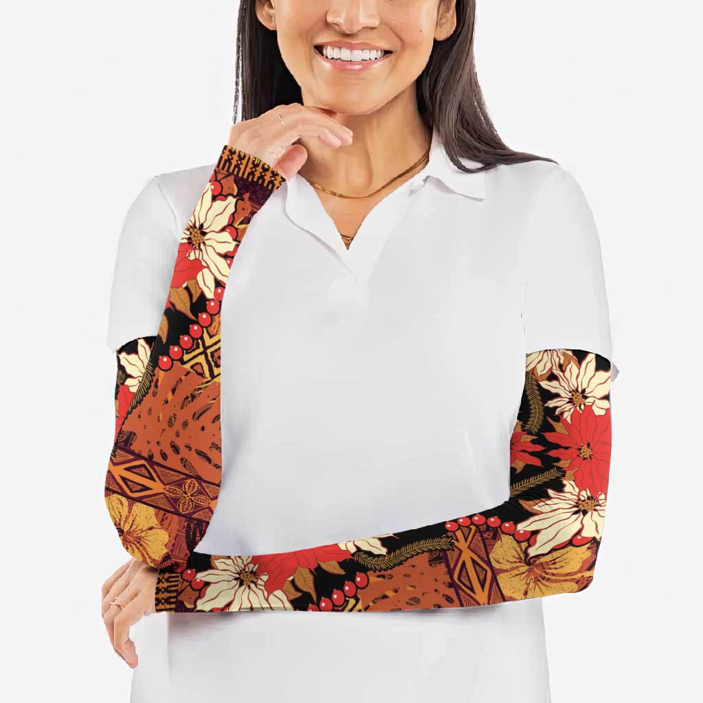 Hawaii Christmas Poinsettia Lei Arm Sleeves Tapa Pattern LT01 - Polynesian Pride