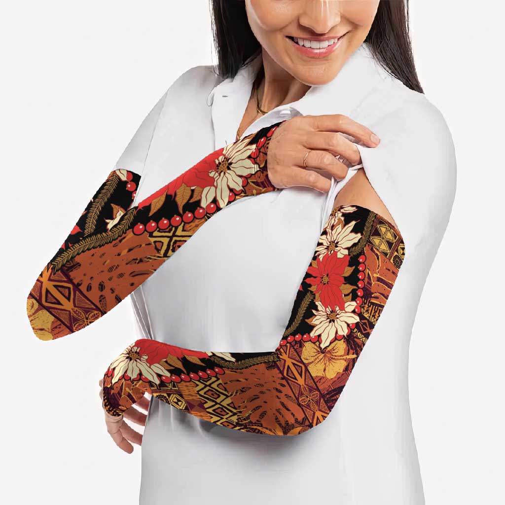 Hawaii Christmas Poinsettia Lei Arm Sleeves Tapa Pattern LT01 - Polynesian Pride