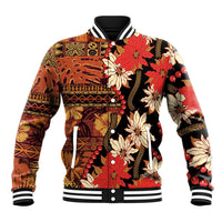 Hawaii Christmas Poinsettia Lei Baseball Jacket Tapa Pattern LT01 Unisex Brown - Polynesian Pride