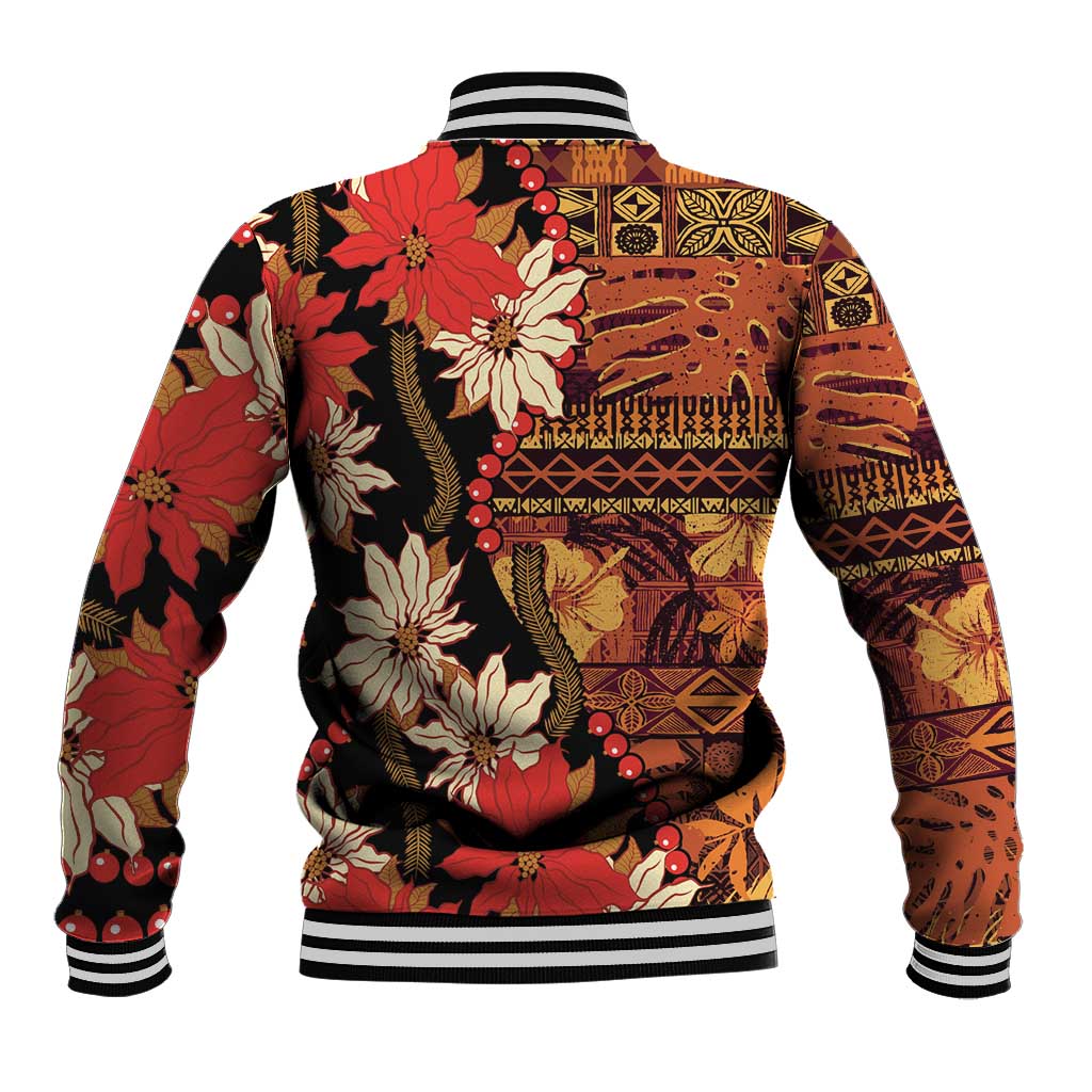 Hawaii Christmas Poinsettia Lei Baseball Jacket Tapa Pattern LT01 - Polynesian Pride