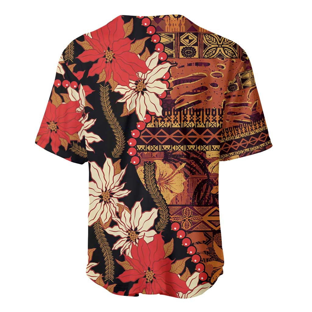 Hawaii Christmas Poinsettia Lei Baseball Jersey Tapa Pattern LT01 - Polynesian Pride