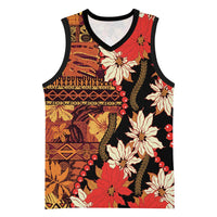 Hawaii Christmas Poinsettia Lei Basketball Jersey Tapa Pattern LT01 Unisex Brown - Polynesian Pride