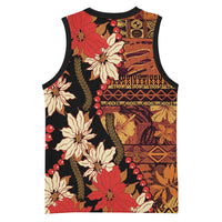 Hawaii Christmas Poinsettia Lei Basketball Jersey Tapa Pattern LT01 - Polynesian Pride