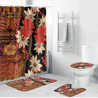 Hawaii Christmas Poinsettia Lei Bathroom Set Tapa Pattern LT01 Bathroom Set (4 pcs) Brown - Polynesian Pride