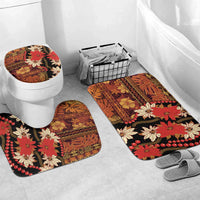 Hawaii Christmas Poinsettia Lei Bathroom Set Tapa Pattern LT01 Mat Set Only (3 pcs) One Size Brown - Polynesian Pride