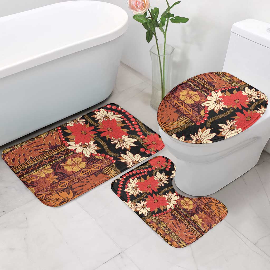 Hawaii Christmas Poinsettia Lei Bathroom Set Tapa Pattern LT01 - Polynesian Pride
