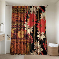 Hawaii Christmas Poinsettia Lei Bathroom Set Tapa Pattern LT01 Shower Curtain Only Brown - Polynesian Pride