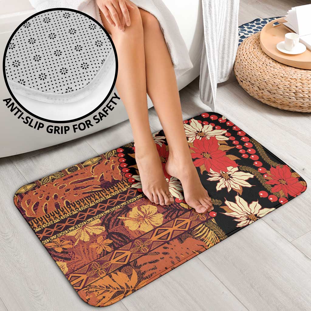 Hawaii Christmas Poinsettia Lei Bathroom Set Tapa Pattern LT01 - Polynesian Pride