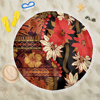 Hawaii Christmas Poinsettia Lei Beach Blanket Tapa Pattern LT01 One Size 150cm Brown - Polynesian Pride