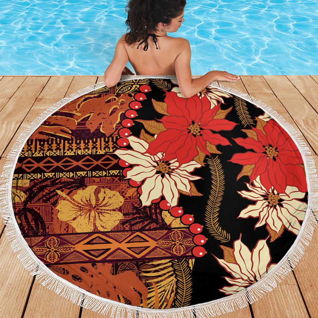 Hawaii Christmas Poinsettia Lei Beach Blanket Tapa Pattern LT01 - Polynesian Pride