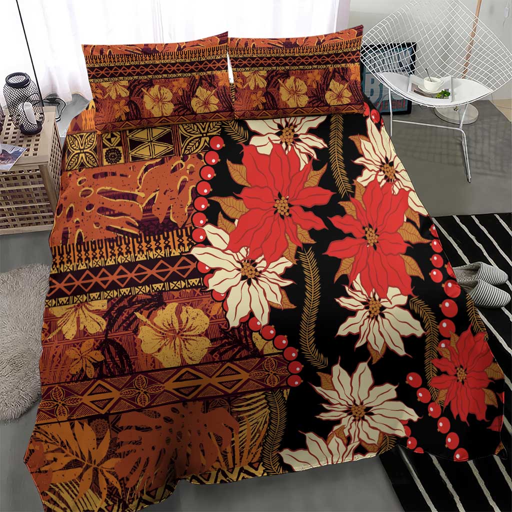 Hawaii Christmas Poinsettia Lei Bedding Set Tapa Pattern LT01 - Polynesian Pride