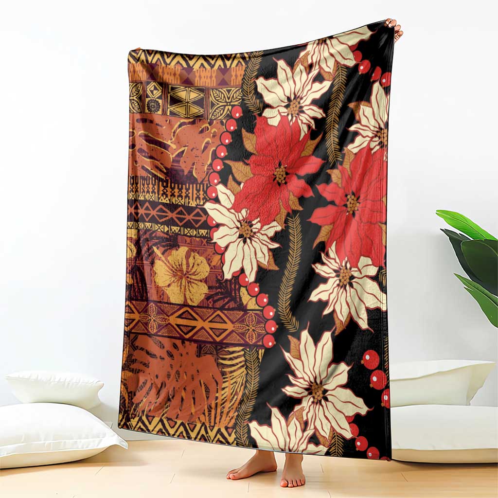 Hawaii Christmas Poinsettia Lei Blanket Tapa Pattern LT01 - Polynesian Pride