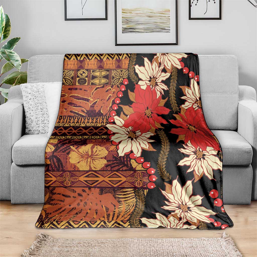 Hawaii Christmas Poinsettia Lei Blanket Tapa Pattern LT01 - Polynesian Pride