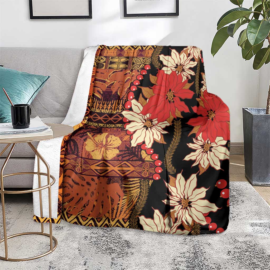 Hawaii Christmas Poinsettia Lei Blanket Tapa Pattern LT01 - Polynesian Pride