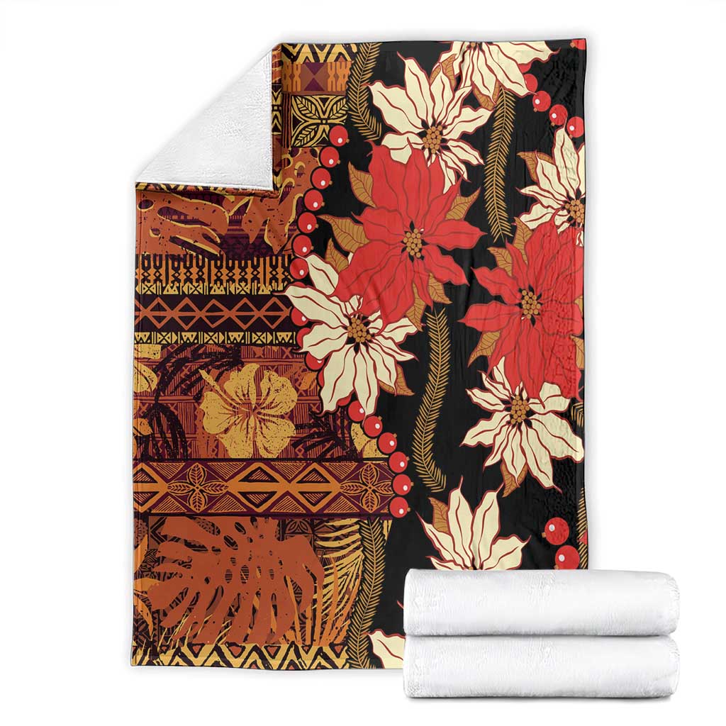 Hawaii Christmas Poinsettia Lei Blanket Tapa Pattern LT01 - Polynesian Pride