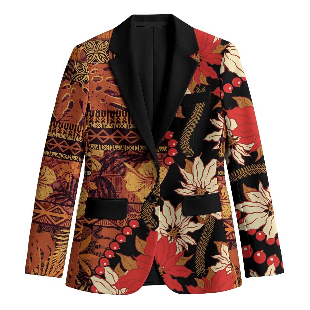 Hawaii Christmas Poinsettia Lei Blazer Tapa Pattern LT01 Unisex Brown - Polynesian Pride
