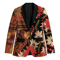 Hawaii Christmas Poinsettia Lei Blazer Tapa Pattern LT01 Unisex Brown - Polynesian Pride