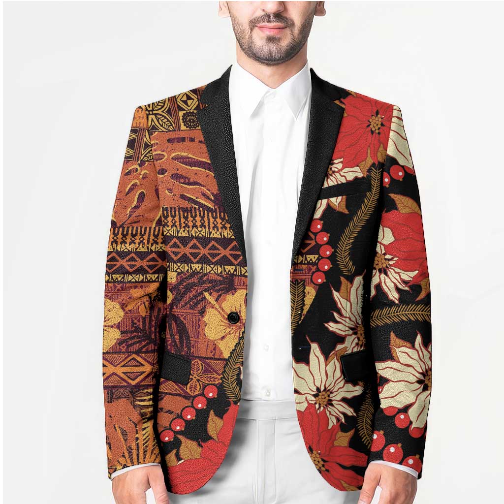 Hawaii Christmas Poinsettia Lei Blazer Tapa Pattern LT01 - Polynesian Pride