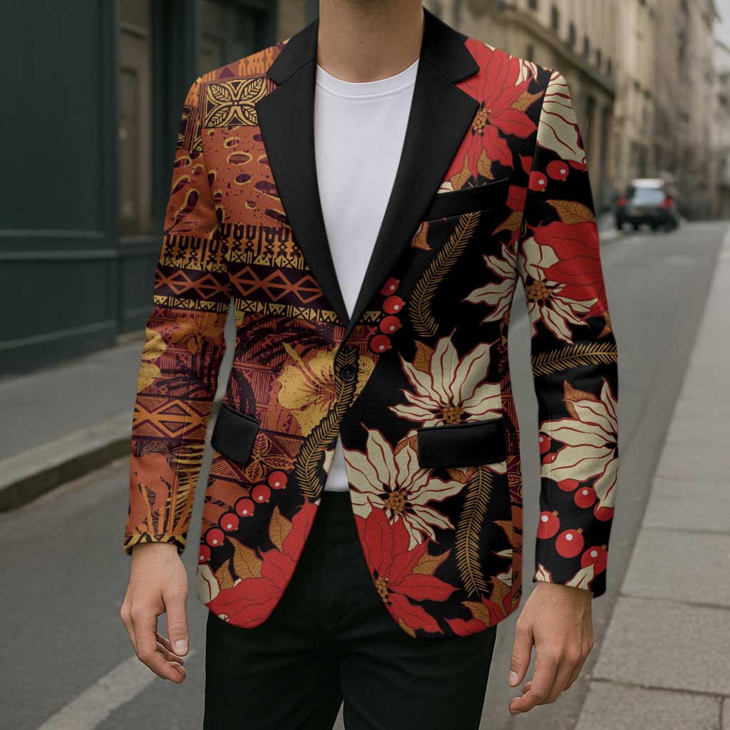 Hawaii Christmas Poinsettia Lei Blazer Tapa Pattern LT01 - Polynesian Pride