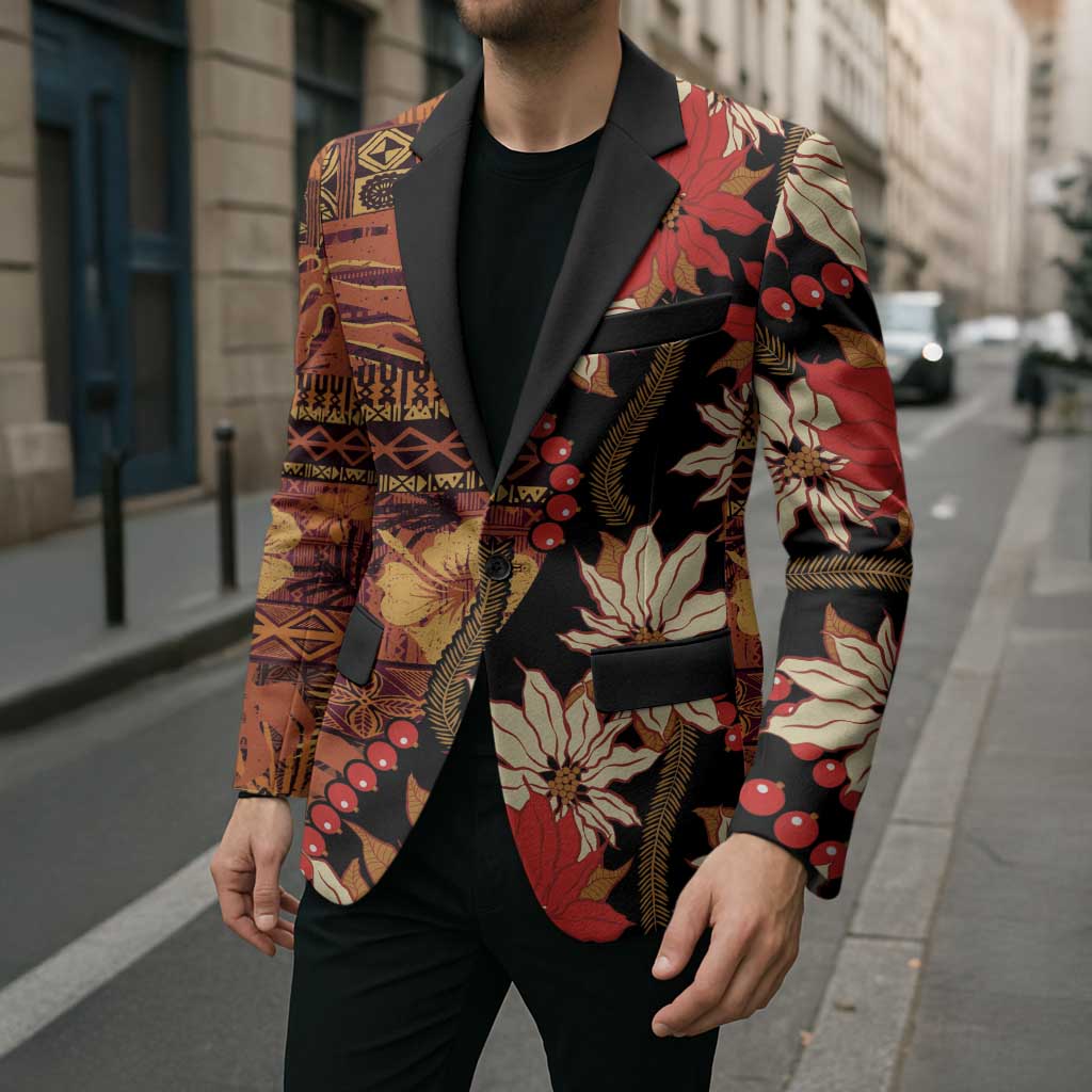 Hawaii Christmas Poinsettia Lei Blazer Tapa Pattern LT01 - Polynesian Pride