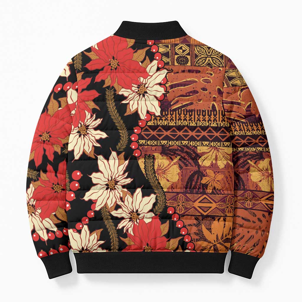 Hawaii Christmas Poinsettia Lei Bomber Puffer Jacket Tapa Pattern LT01 - Polynesian Pride