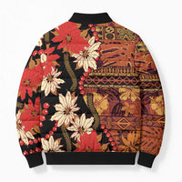 Hawaii Christmas Poinsettia Lei Bomber Puffer Jacket Tapa Pattern LT01 - Polynesian Pride