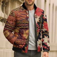 Hawaii Christmas Poinsettia Lei Bomber Puffer Jacket Tapa Pattern LT01 - Polynesian Pride